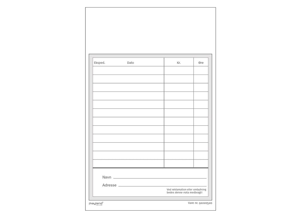 Kasseblok 100 ark hvid perforeret papir L178xB100xH8mm