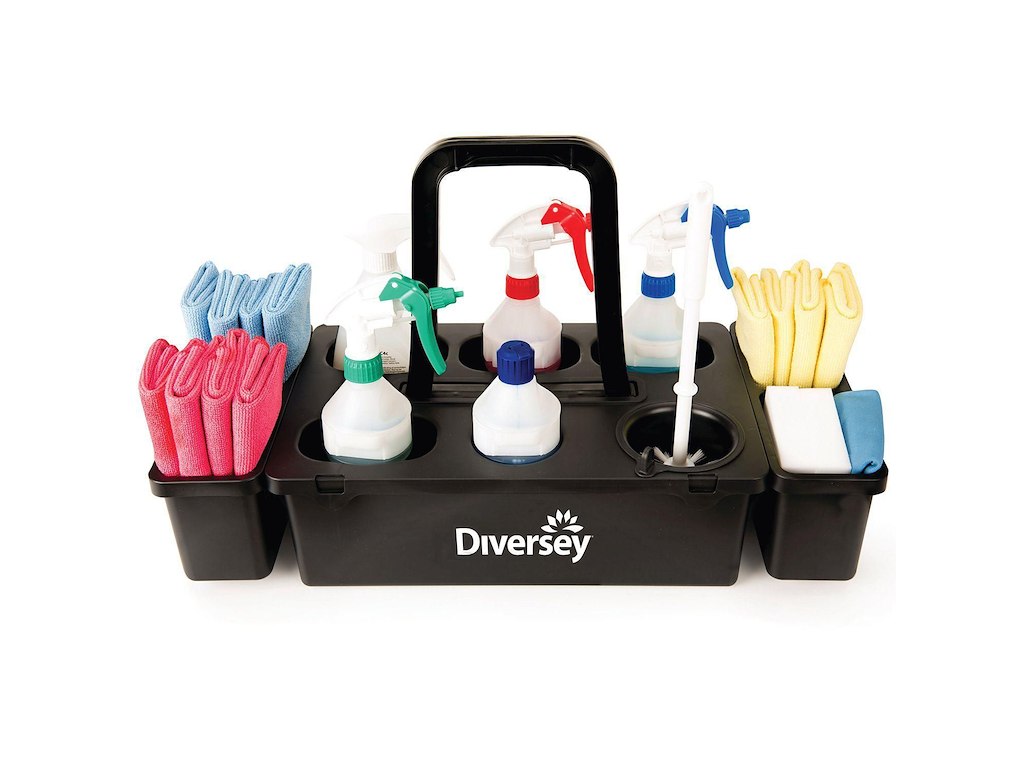 Bærekurv med hank til rengøringsmidler