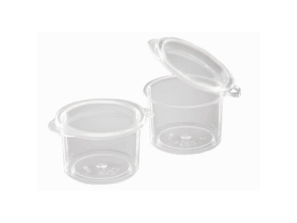 Dressingbæger sojabæger 15 ml Ø20x20 mm Hængslet låg PP Klar