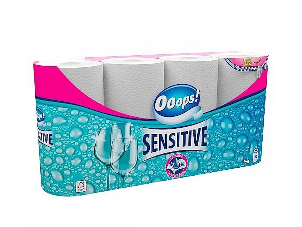 Køkkenrulle Ooops Sensitive 2-lags Ø10.6cm L10mxB22.7cm Nyfiber Hvid