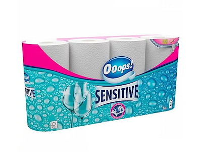 Køkkenrulle Ooops Sensitive 2-lags Ø10.6cm L10mxB22.7cm Nyfiber Hvid