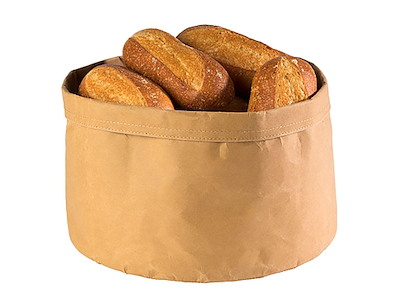 Brødkurv Ø30x22 cm Kraftg foldbar papirspose Læderlook Brun