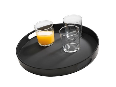 Tjenerbakke Ø35.5x4.5 cm med Kant Anti-slip Melamin Sort