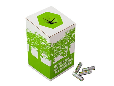 Papkasse L123xB125xH210 mm grøn til brugte batterier