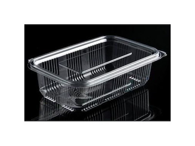 Plastbæger Catersource 750 ml 97x165x55 mm firkantet hængslet låg RPET Klar