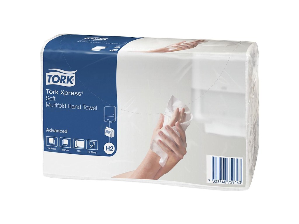 Håndklædeark Tork Advanced H2 Z-Fold 2-lag L23.4xB21.3xD8cm Nyfiber Hvid