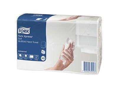 Håndklædeark Tork Advanced H2 Z-Fold 2-lag L23.4xB21.3xD8cm Nyfiber Hvid