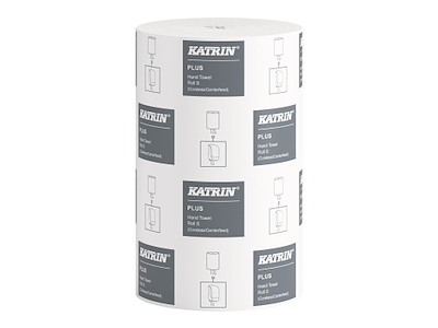 Håndklæderulle Katrin Plus S 1-lag Ø13xB20.5cmxL110m U/Hylse Nyfiber Hvid