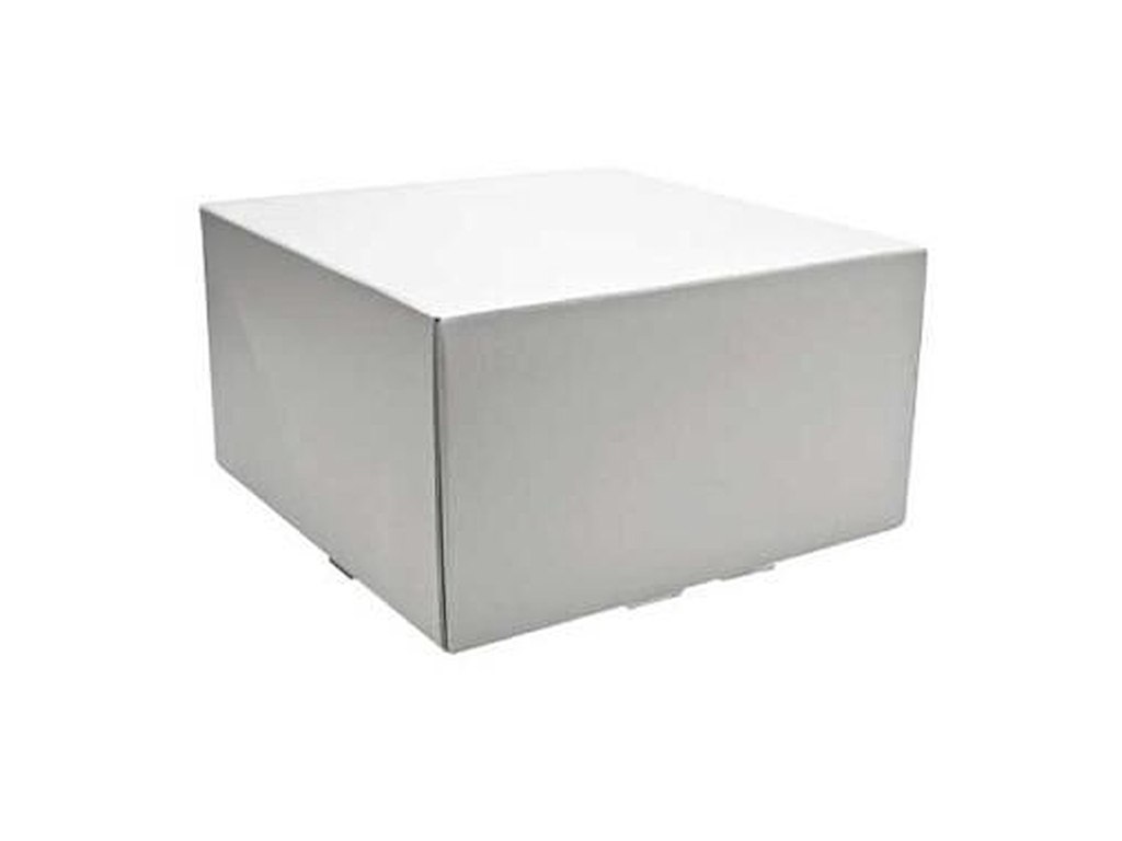 Kageæske hængslet låg høj L220xB220xH120mm pap med åben front uden rude hvid