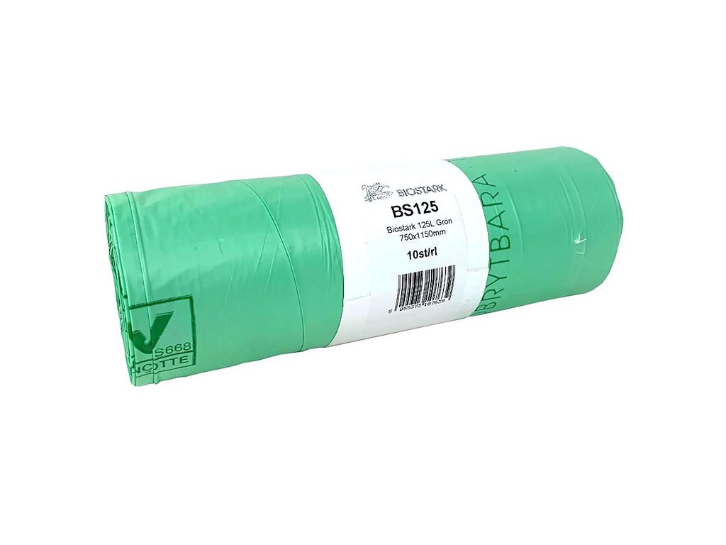 Sæk 125liter B750xL1150mm 30my PLA bionedbrydelig  Standard Grøn