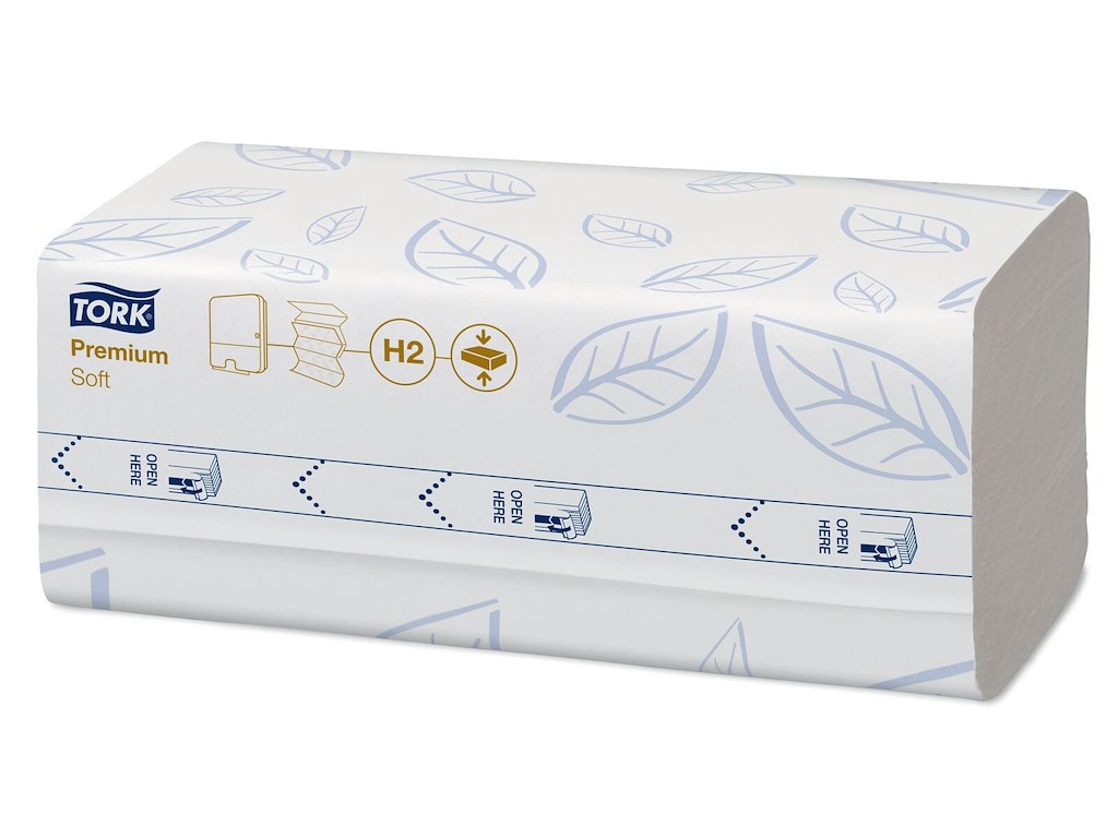 Håndklædeark Tork Premium H2 M-Fold 2-lag kompr. L32xB21.2xD8cm Nyfiber Hvid