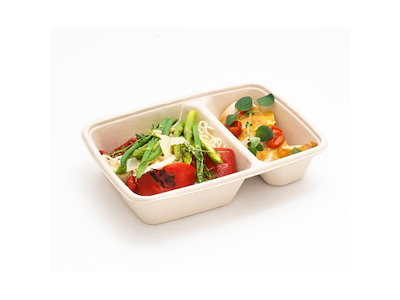 Bakke 2 rum 500+250ml L230xB160xH50mm Bagasse Bionedbrydelig Natur FF
