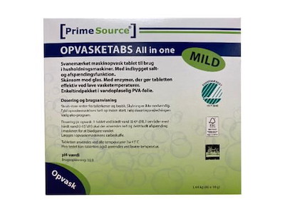 Maskinopvask Tabs Prime Source Mild All-In-One 80 stk Svanemærket Opløselig