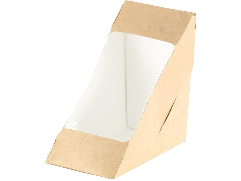 Sandwichæske L175 x B75 x H90mm Karton med rude PLA brun