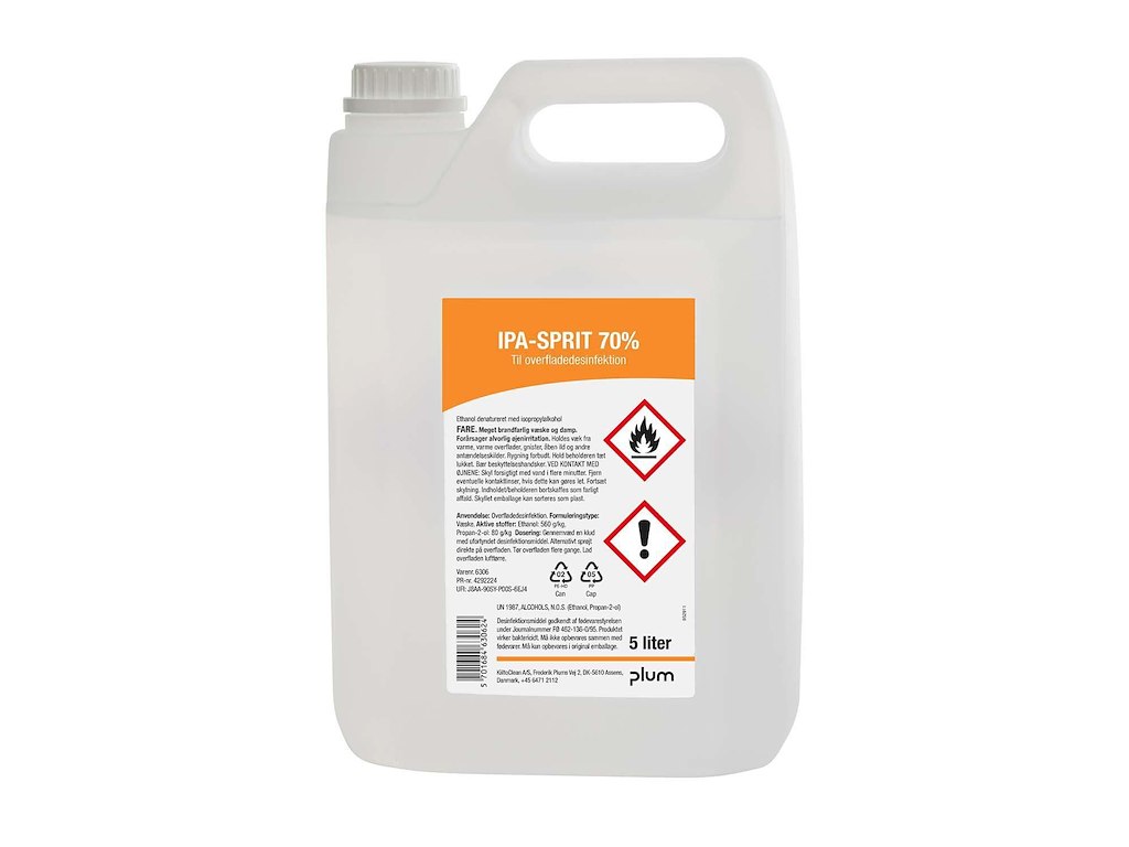 Desinfektion Flydende IPA-Sprit 70% 5ltr Klar-til-brug Fødevaregodkendt