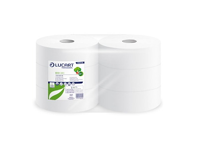 Toiletpapir Lucart Jumbo Eco 380 B8.9cmxL380m 2-lags Ecolabel med Hylse Hvid