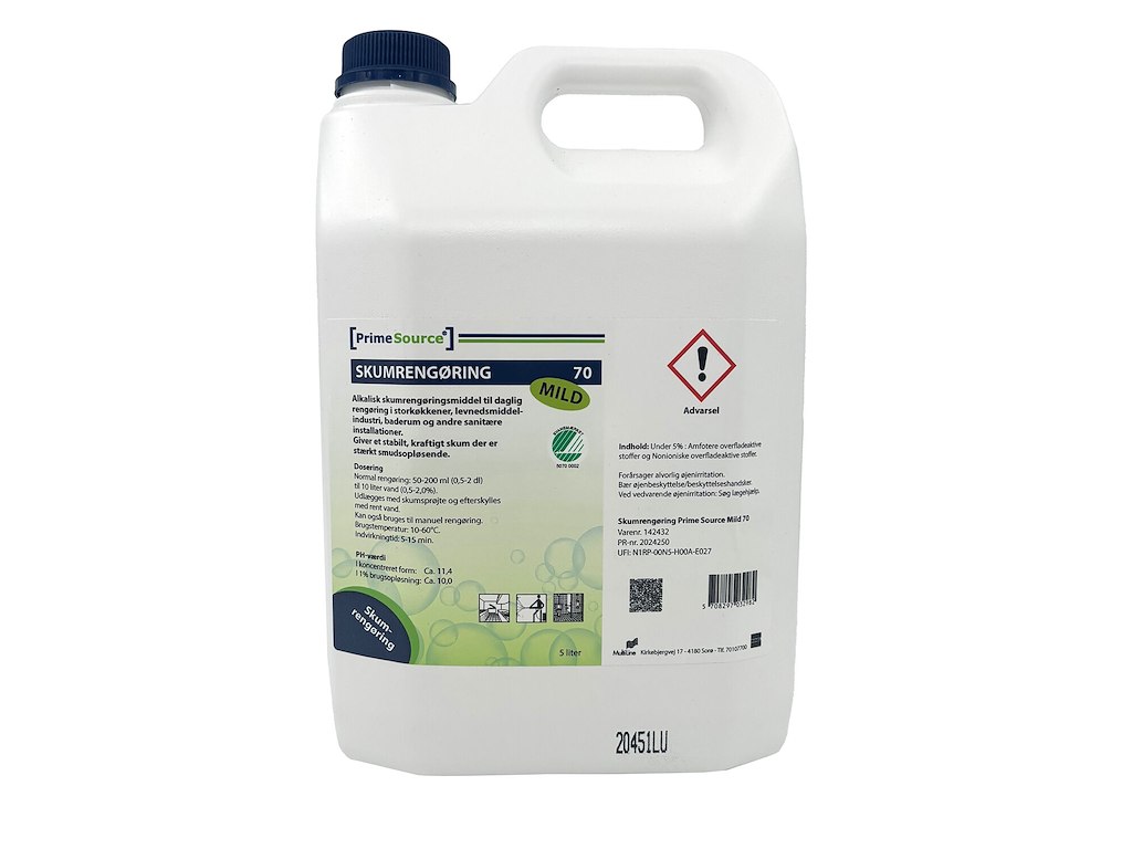 Skumrengøring Alkalisk Prime Source Mild 70 5ltr Svanemærket uden Farve/Parfume