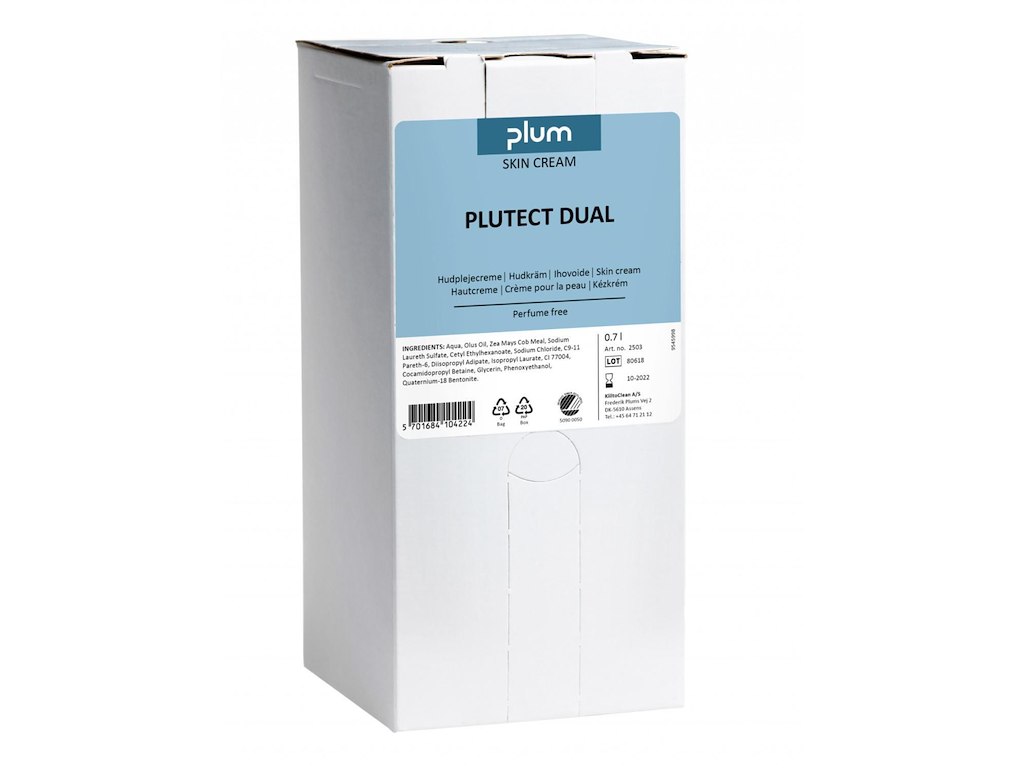 Hudcreme Plutect Dual 700ml Svanemærket uden Parfume Bag-in-box til før arbejde