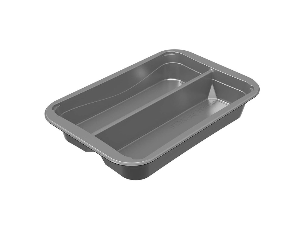 Plastbakke 2-rum C2294-2A 294x193x45 mm med Bæregreb CPET Sølv med Sort yderside
