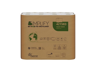Toiletpapir Papernet Simplify 3-lag Ø11.7cm L27.5mxB9.60cm Nyfiber Hvid