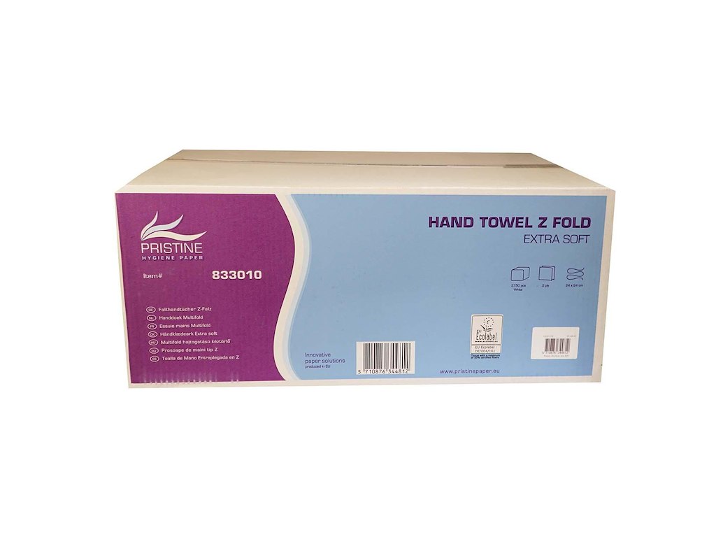 Håndklædeark Pristine Extra Soft Z-Fold 2-lag L24xB24xD8cm Nyfiber Hvid