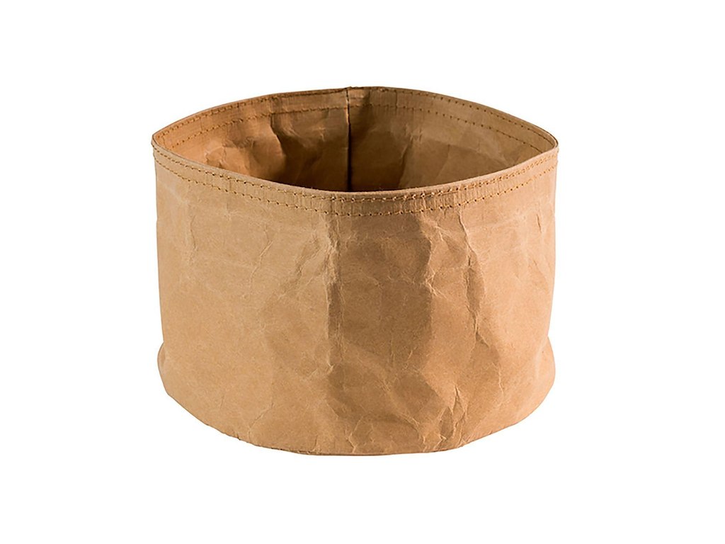 Brødkurv Ø17x11 cm Kraftg foldbar papirspose Læderlook Brun