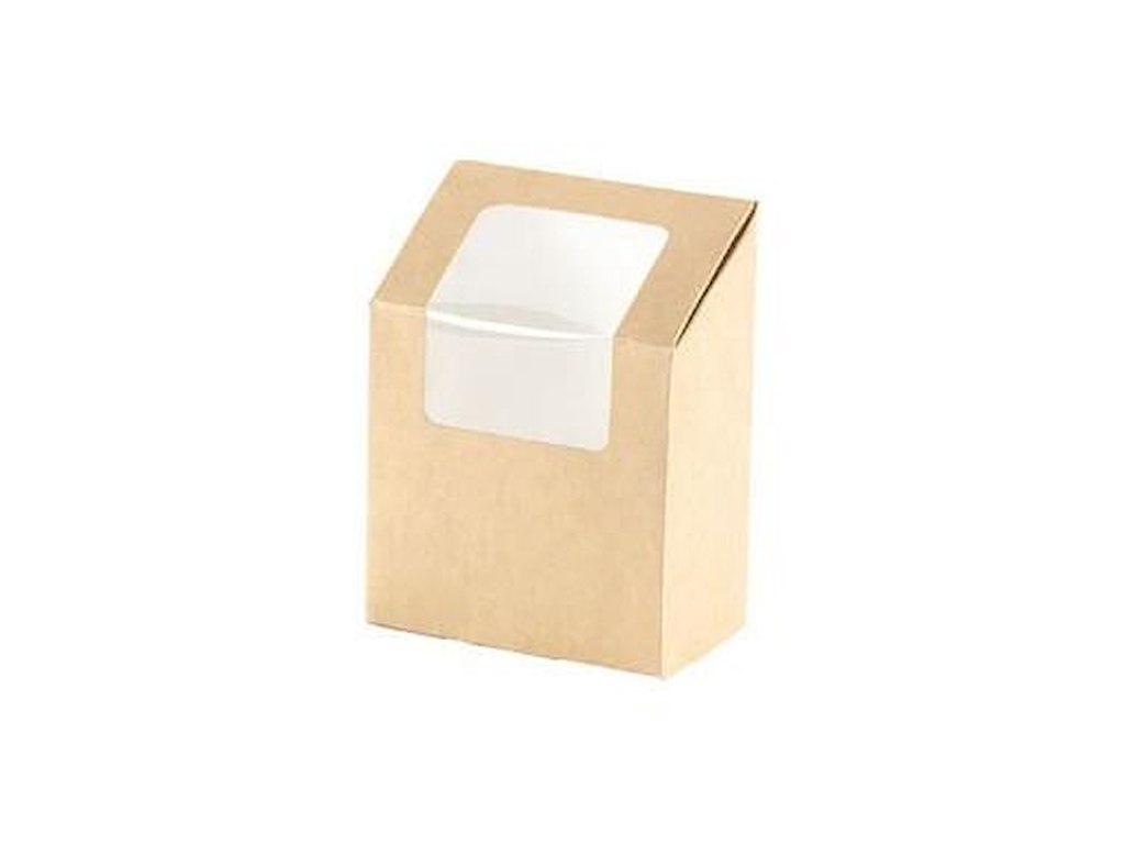 Wrapbox 130x90x50mm med Vindue Karton med PLA Brun