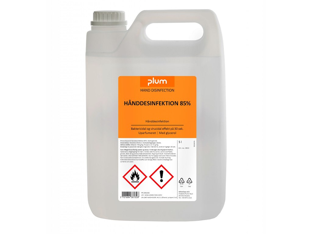 Hånddesinfektion flydende Plum 85% ethanol med glycerin 5 ltr