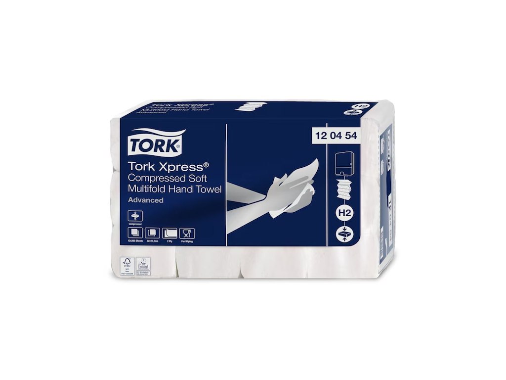 Håndklædeark Tork Advanced H2 M-Fold 2-lag kompr. L32xB21.2xD8cm Mix FSC Hvid