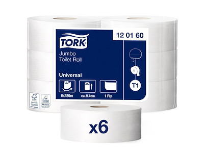 Toiletpapir Tork Universal T1 Jumbo 1-lag Ø26cm 480m