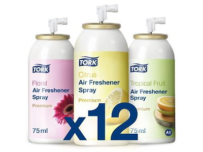 Luftfrisker Aerosol Tork Airfreshener Assorteret 75ml m Parfume t Spray A1 disp