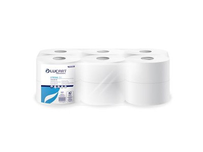 Toiletpapir Lucart Jumbo Mini Strong 150 B8.5cmxL150m 2-lags med Hylse Hvid Nyfiber