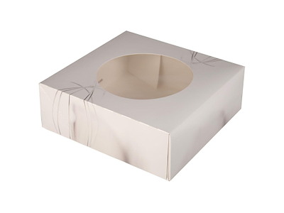 Kageæske hængslet låg S-Line L220xB220xH100mm pap med rude i PLA og åben front