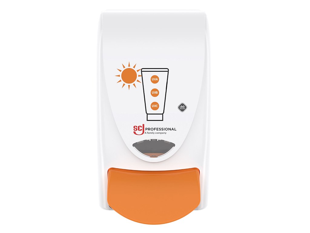 Dispenser Sun Protect Manuel Plast hvid/gul til 1ltr solcreme patron