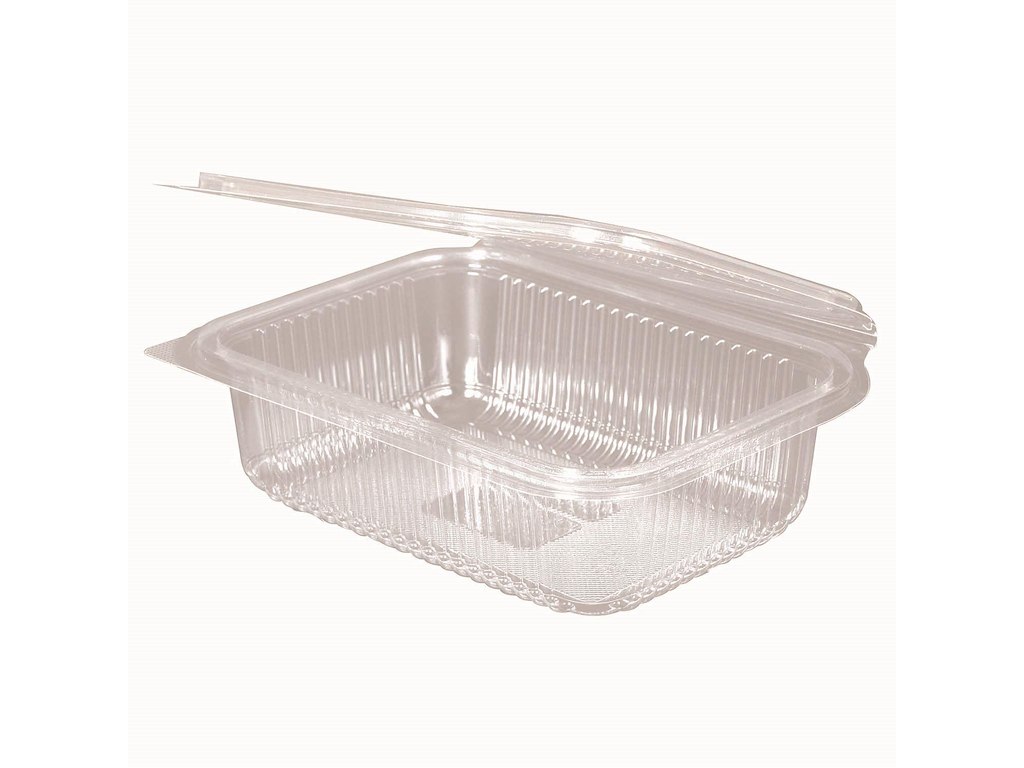 Plastbæger 750 ml 188x143x52 mm Firkantet Hængslet låg Bionedbrydelig PLA Klar
