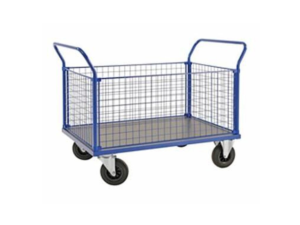 Vogn 116.6x70x102 cm Ø20 cm hjul med 4 sider net Pulverlak Blå