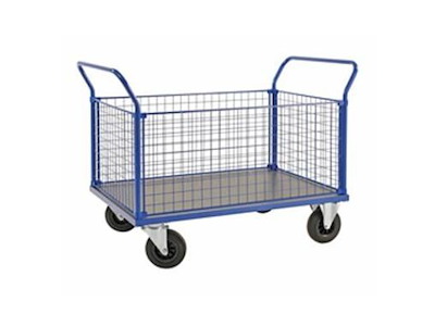 Vogn 116.6x70x102 cm Ø20 cm hjul med 4 sider net Pulverlak Blå