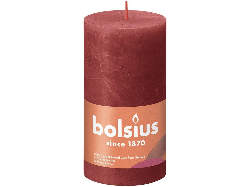 Bloklys Ø68x130 mm Brændetid 60 timer Rustik Rød