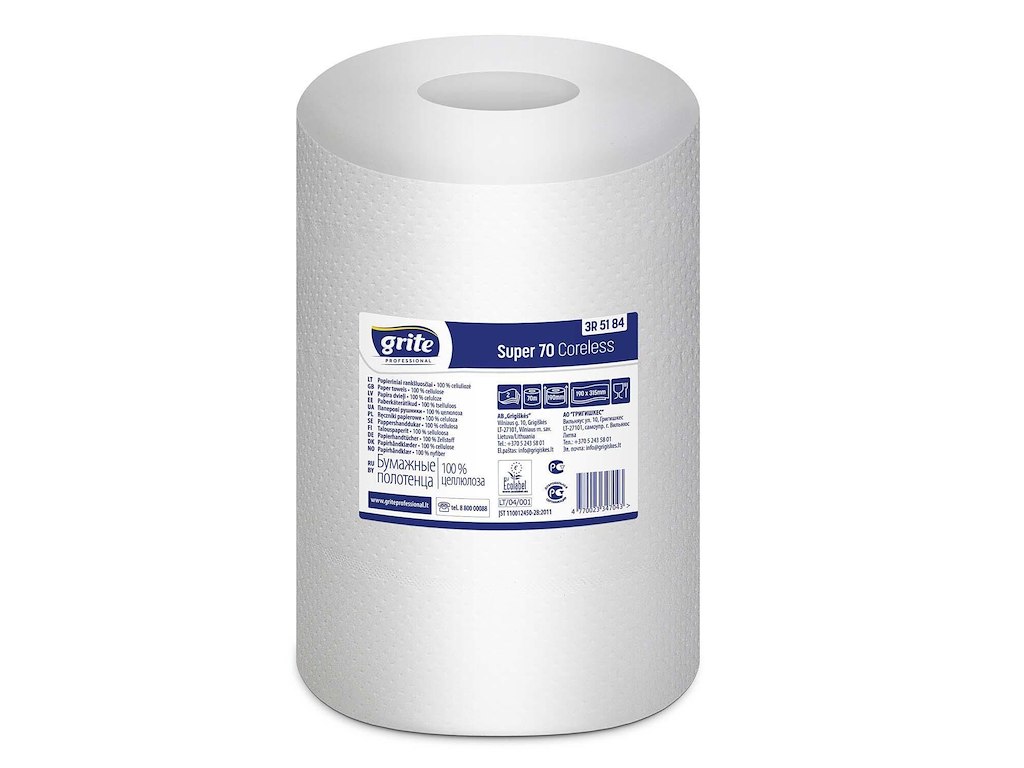 Håndklæderulle Grite 2-lag Ø13xB20xL70m U/Hylse Nyfiber Hvid