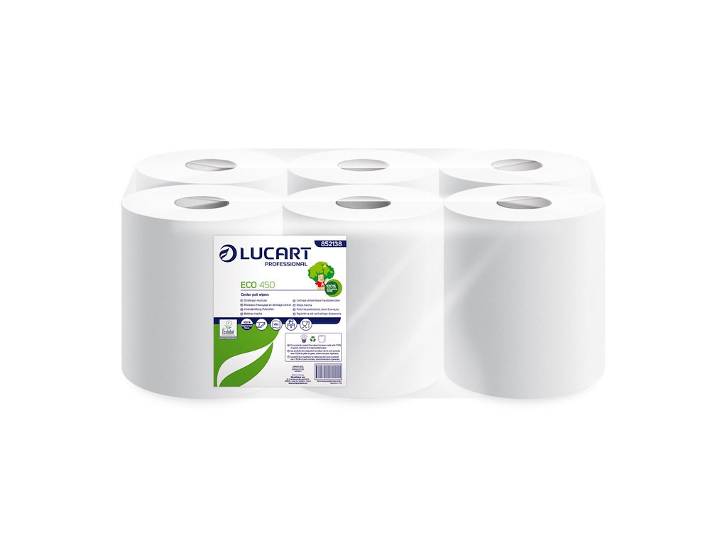 Håndklæderulle Lucart ECO 450 Ø165xH185mmxL150m 2-lag centerudtræk  Hvid