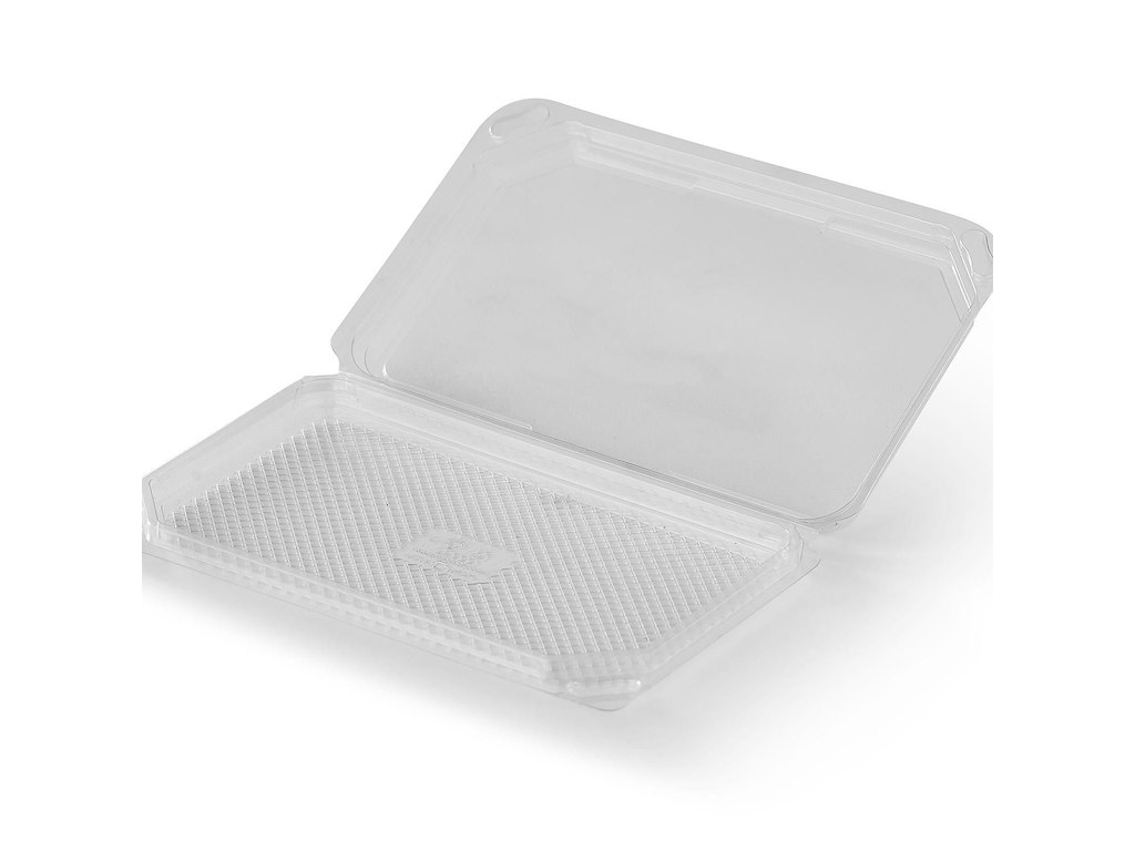 Pålægsbakke 200x126x21 mm med hængslet låg APET Klar