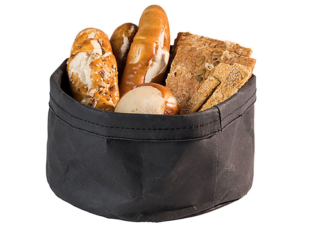 Brødkurv Ø20x13 cm Kraftg foldbar papirspose Læderlook Sort