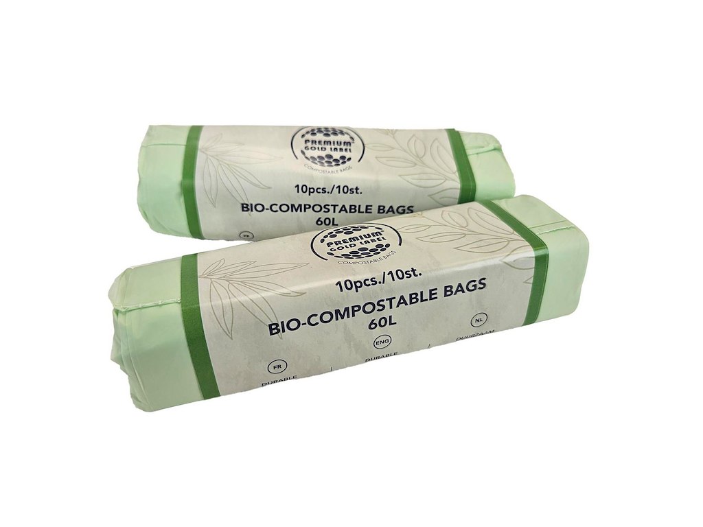 Sæk 60liter B600xL800 mm 20my PLA bionedbrydelig Standard Grøn