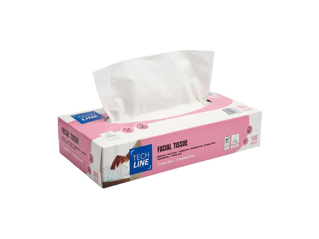 Ansigtsserviet Techline 2-lag 20.2x20.5cm Nyfiber Hvid