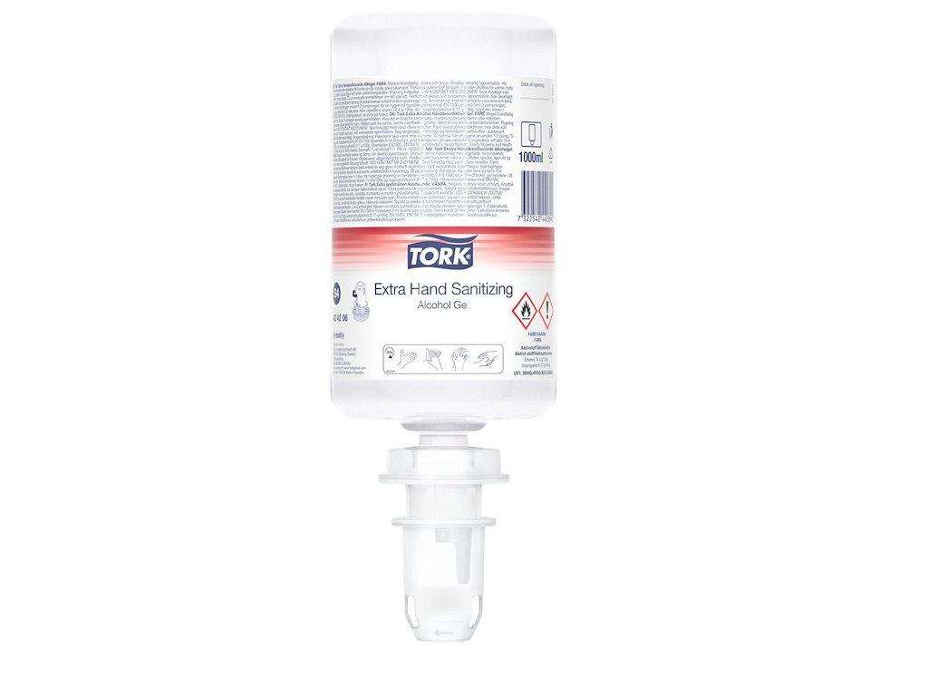 Hånddesinfektion Tork Gel Extra Hand Sanitizing 1ltr med Alkohol til S4 disp.