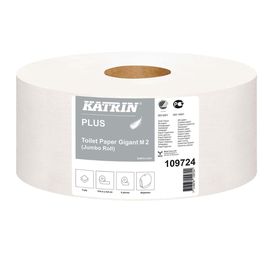 Toiletpapir Katrin Plus 2-lag Ø24 cm 310 m Uperforeret Hvid