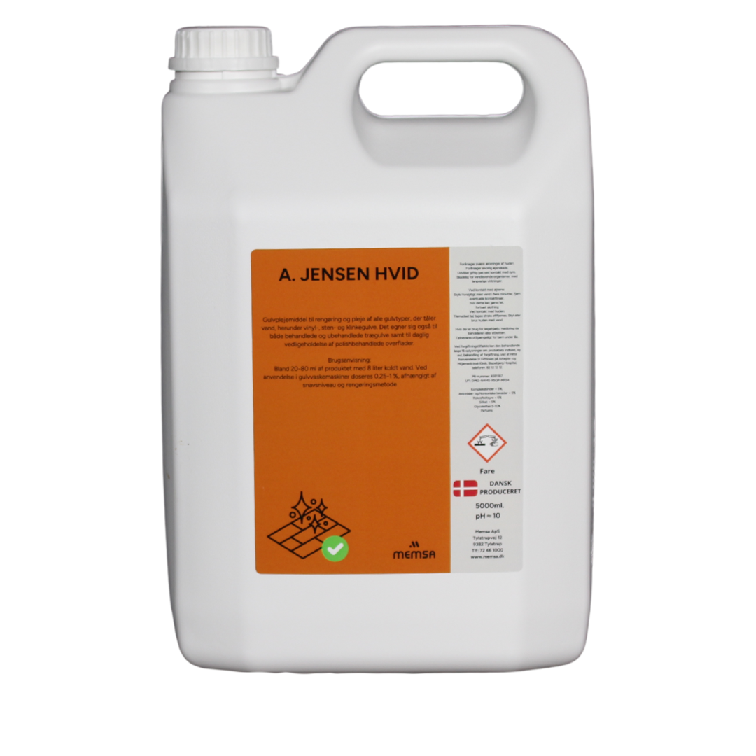 A. Jensen Hvid - Grundrengøring med pleje til f.eks sten-, terazzo- marmor- linoleum- plast- og gummigulve. 5 Ltr
