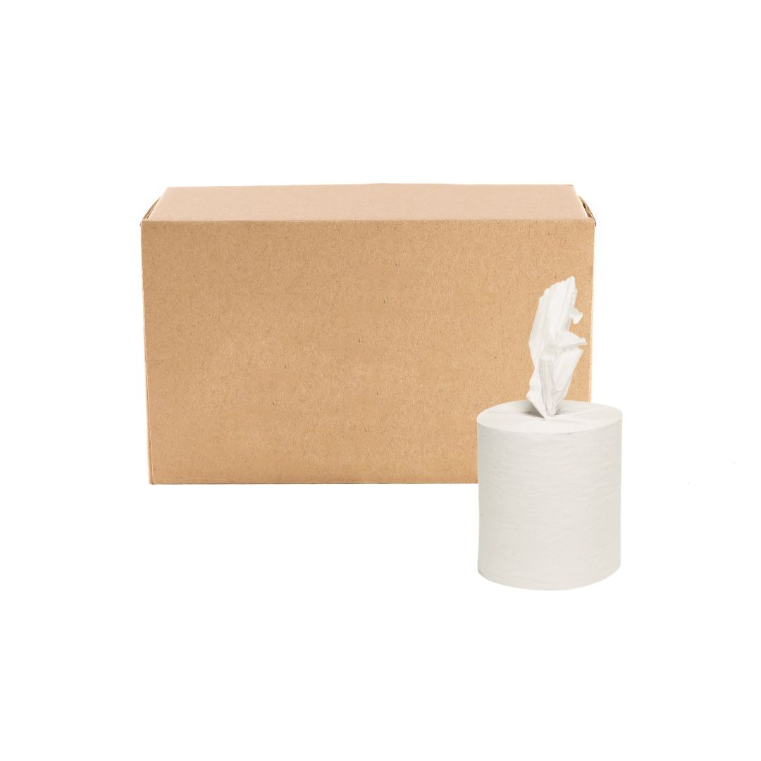 MEMSA Handklæderulle, 1-lags, Mini, 120m x 20cm, Ø12,5cm, hvid, 100% nyfiber, (12 stk.)