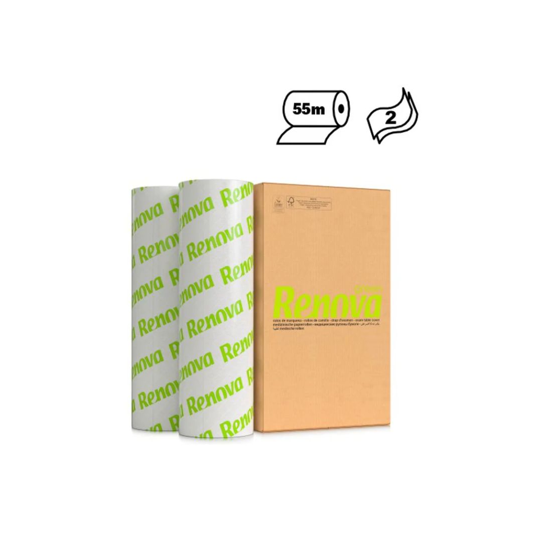 Lejepapir Renova 2-lags, perforeret 55m x 50cm bredde, 6 ruller