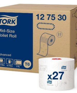 Toiletpapir Tork Advanced T6 Mid-Size 2-lags 100 mtr Hvid, Tork 127530